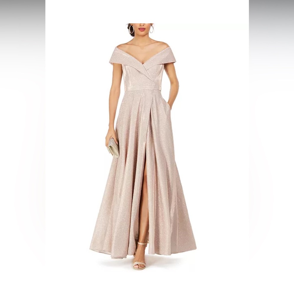 XSCAPE
Petite Off-the-Shoulder Glitter Gown Elegant Off-Shoulder Evening Gown